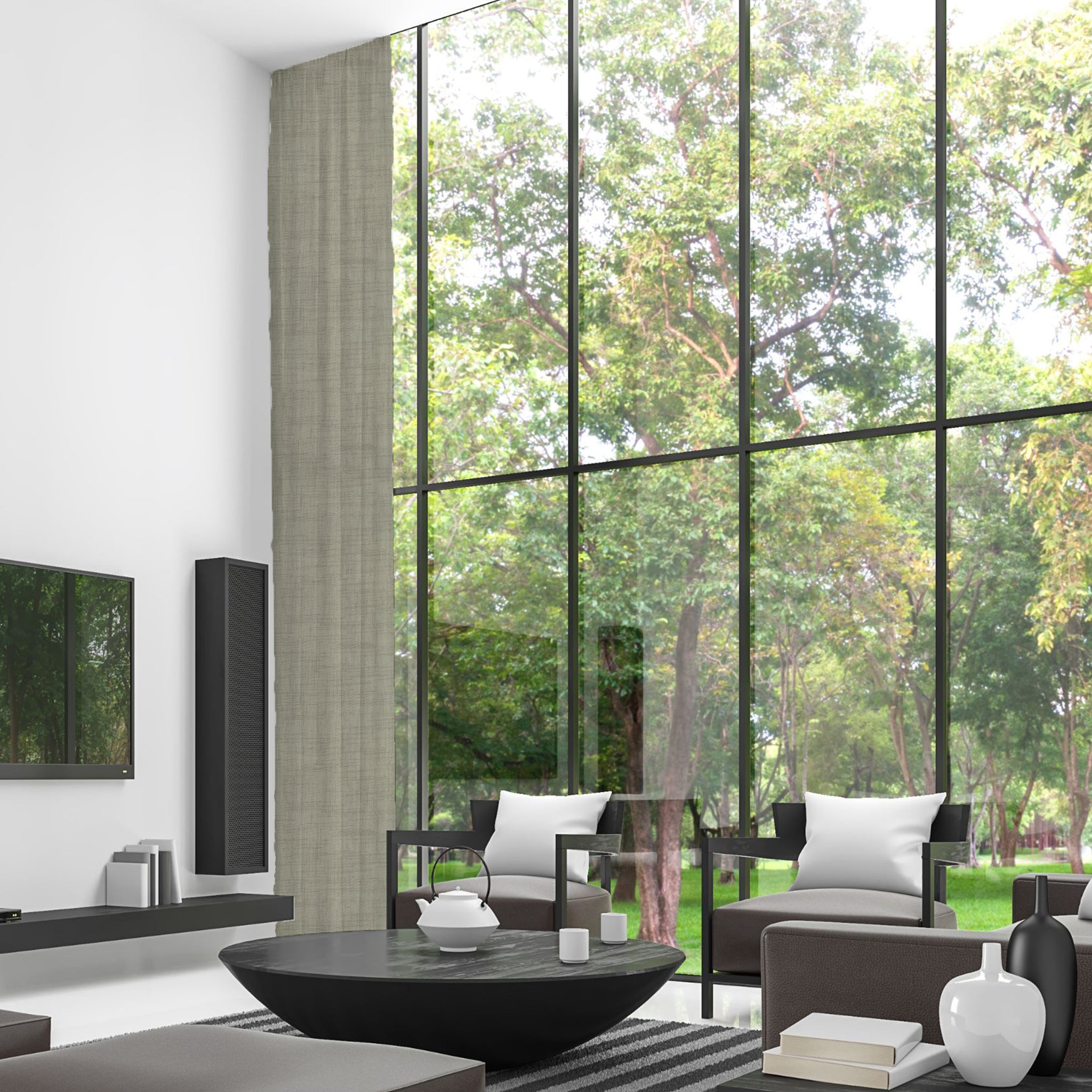 intelligent gardinstof til udestue og store vinduer i Kvadrat Watercolour